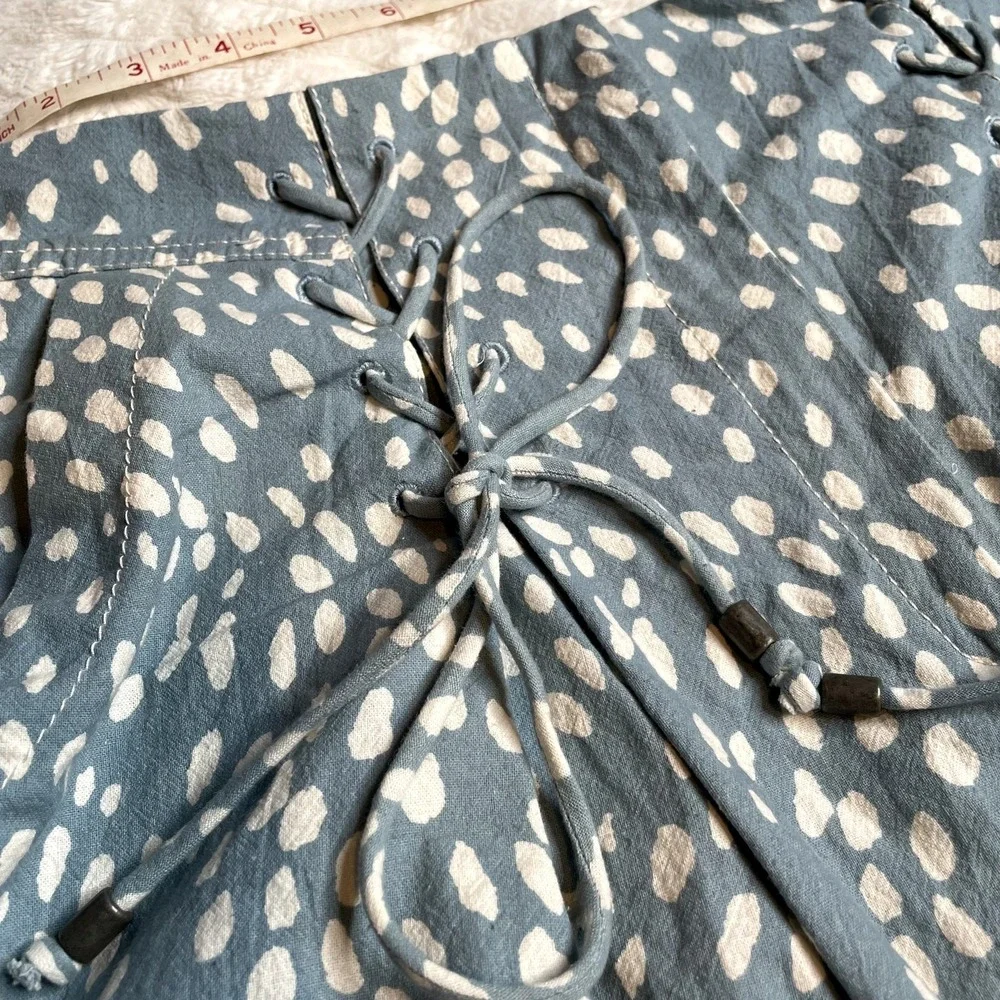 Free People‎ Bennett Blue White Spotted Lace Up High Waisted Cotton Shorts